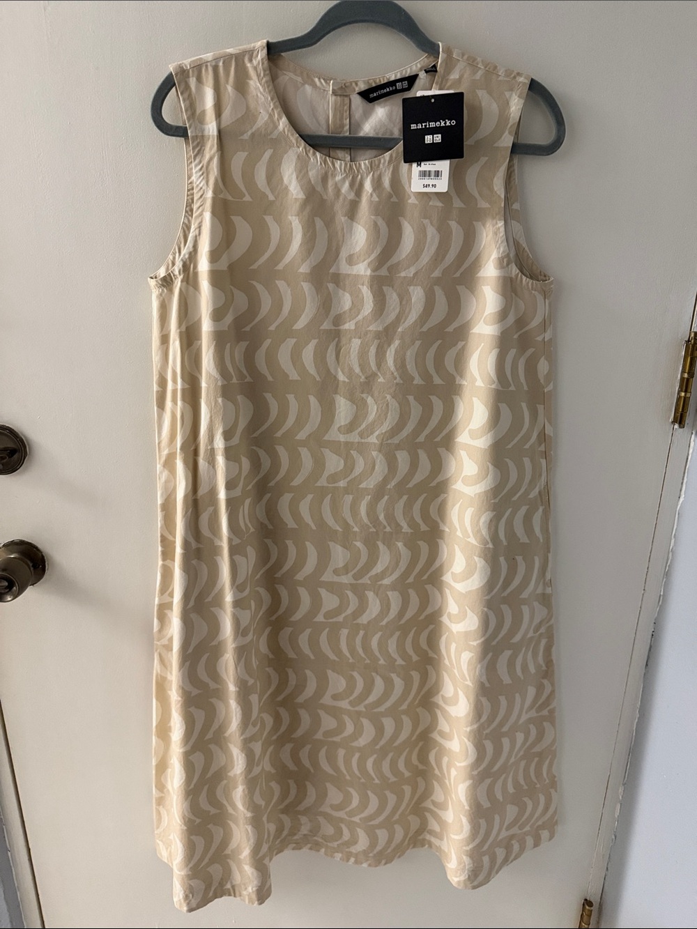 Uniqlo x Marimekko Beige Wave Print A-Line Sleeveless Dress NWT
